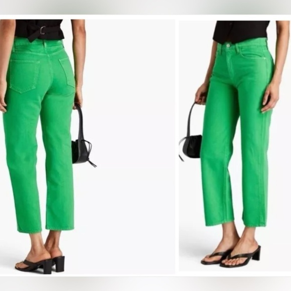 New Frame Le Jane Crop High Rise Straight Leg Jeans Kelly Green Peridot Rigid 23